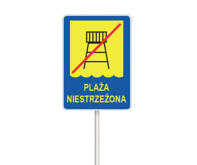 Metalowy znak na kąpielisko - plaża niestrzeżona