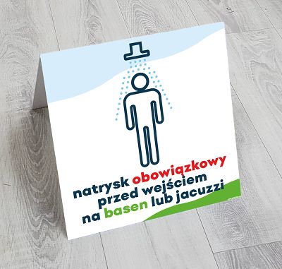 Stand z grafiką, potykacz, znak - prysznic