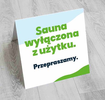 Stand z grafiką, potykacz, znak - sauna