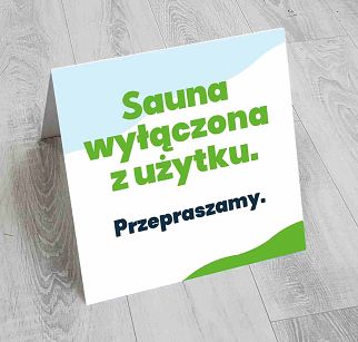 Stand z grafiką, potykacz, znak - sauna