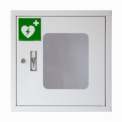 Szafka wewnętrzna, metalowa na defibrylator AED z alarmem dźwiękowym
