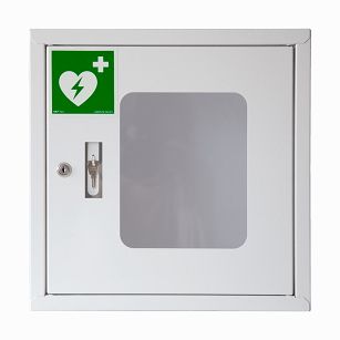 Szafka wewnętrzna, metalowa na defibrylator AED z alarmem dźwiękowym