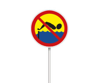 Metalowy znak na kąpielisko A4 - kąpiel zabroniona - spiętrzenie wody